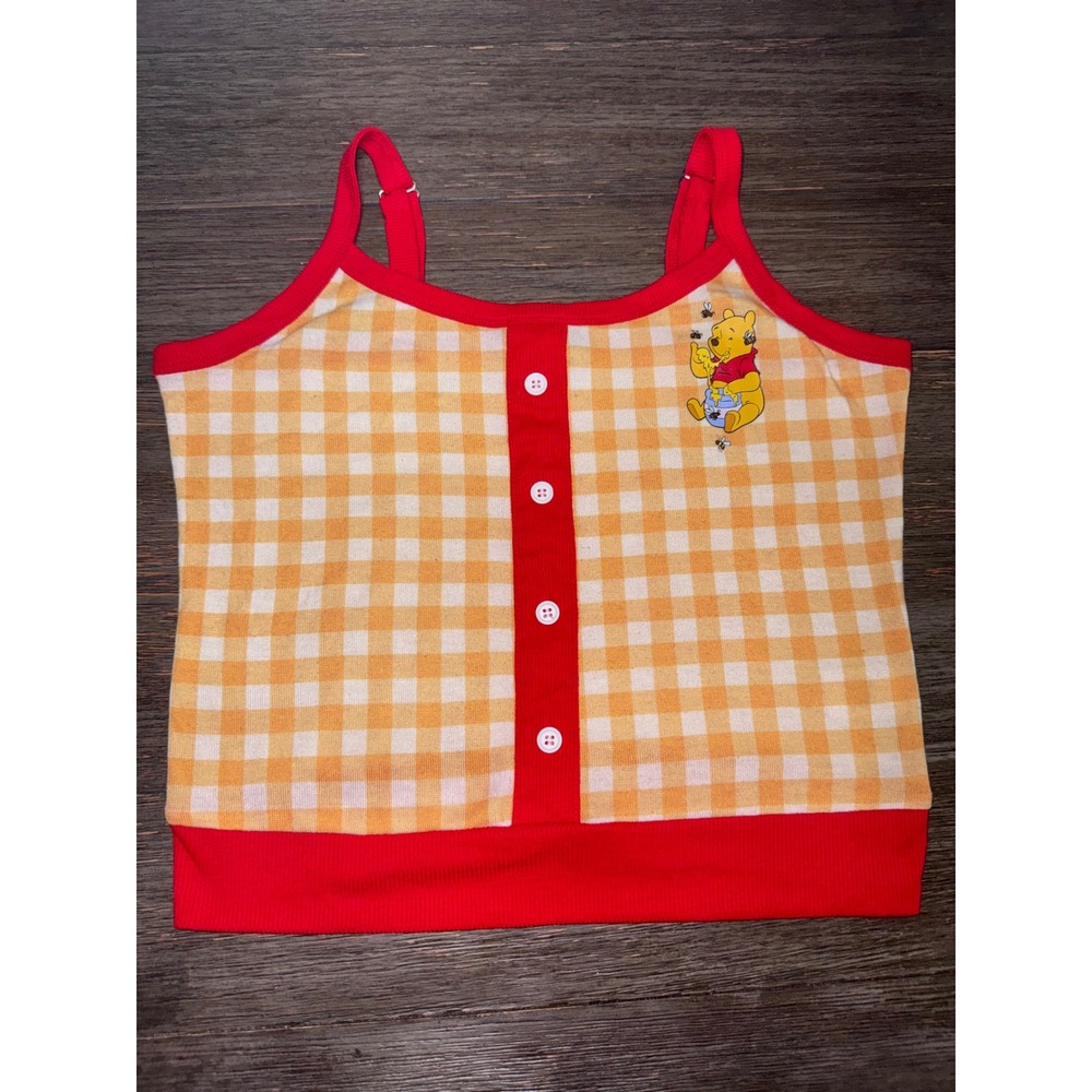 Disney Winnie the Pooh Gingham Cami Tank Top Orange Red Plaid Large